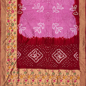 Lavender Woven Blended Bandhej Saree With Paithani Border-Lavander