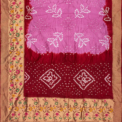 Lavender Woven Blended Bandhej Saree With Paithani Border-Lavander