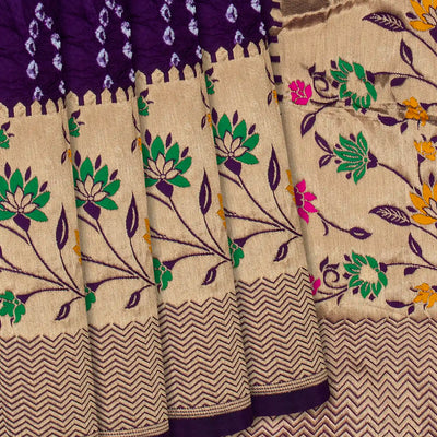 Cyan Woven Blended Bandhej Saree With Paithani Border-Cyan