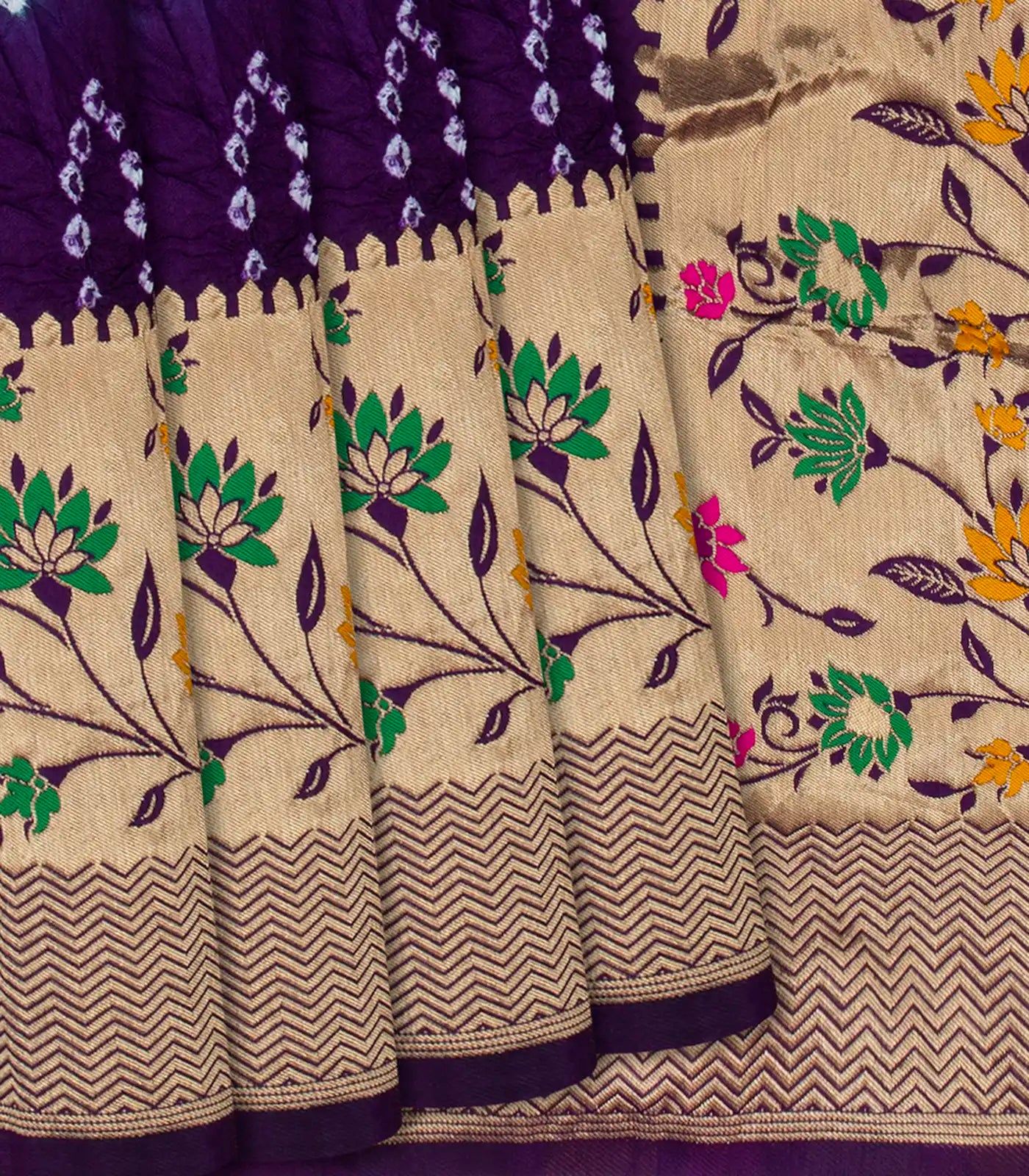 Cyan Woven Blended Bandhej Saree With Paithani Border-Cyan