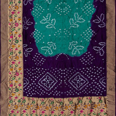 Cyan Woven Blended Bandhej Saree With Paithani Border-Cyan