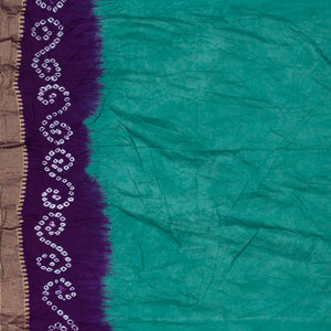 Cyan Woven Blended Bandhej Saree With Paithani Border-Cyan