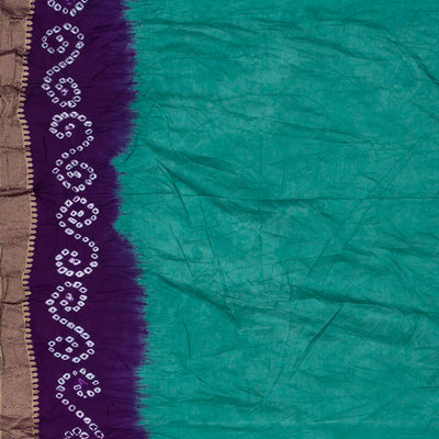 Cyan Woven Blended Bandhej Saree With Paithani Border-Cyan