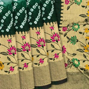 Shadow Green Woven Blended Bandhej Saree With Paithani Border-Shadow Green