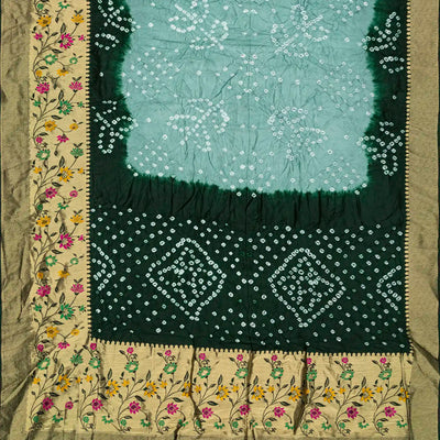 Shadow Green Woven Blended Bandhej Saree With Paithani Border-Shadow Green