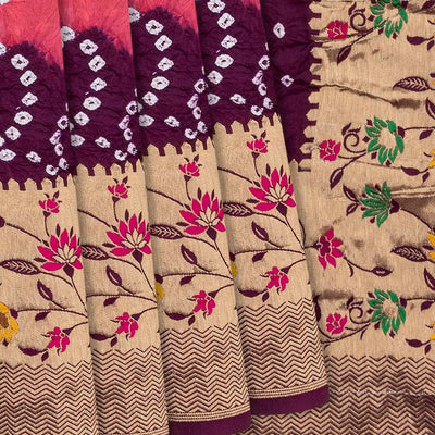 Dark Peach Woven Blended Bandhej Saree With Paithani Border-Dark Peach