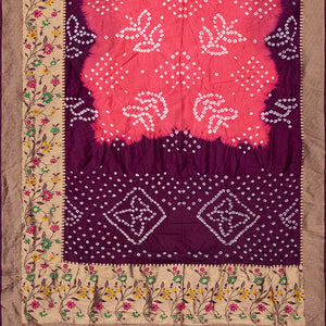 Dark Peach Woven Blended Bandhej Saree With Paithani Border-Dark Peach