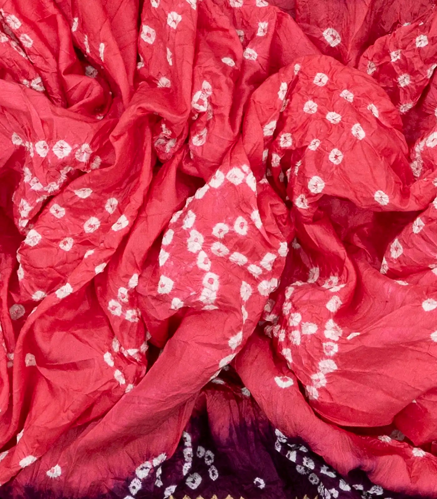 Dark Peach Woven Blended Bandhej Saree With Paithani Border-Dark Peach