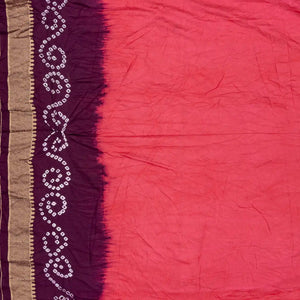 Dark Peach Woven Blended Bandhej Saree With Paithani Border-Dark Peach