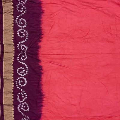 Dark Peach Woven Blended Bandhej Saree With Paithani Border-Dark Peach