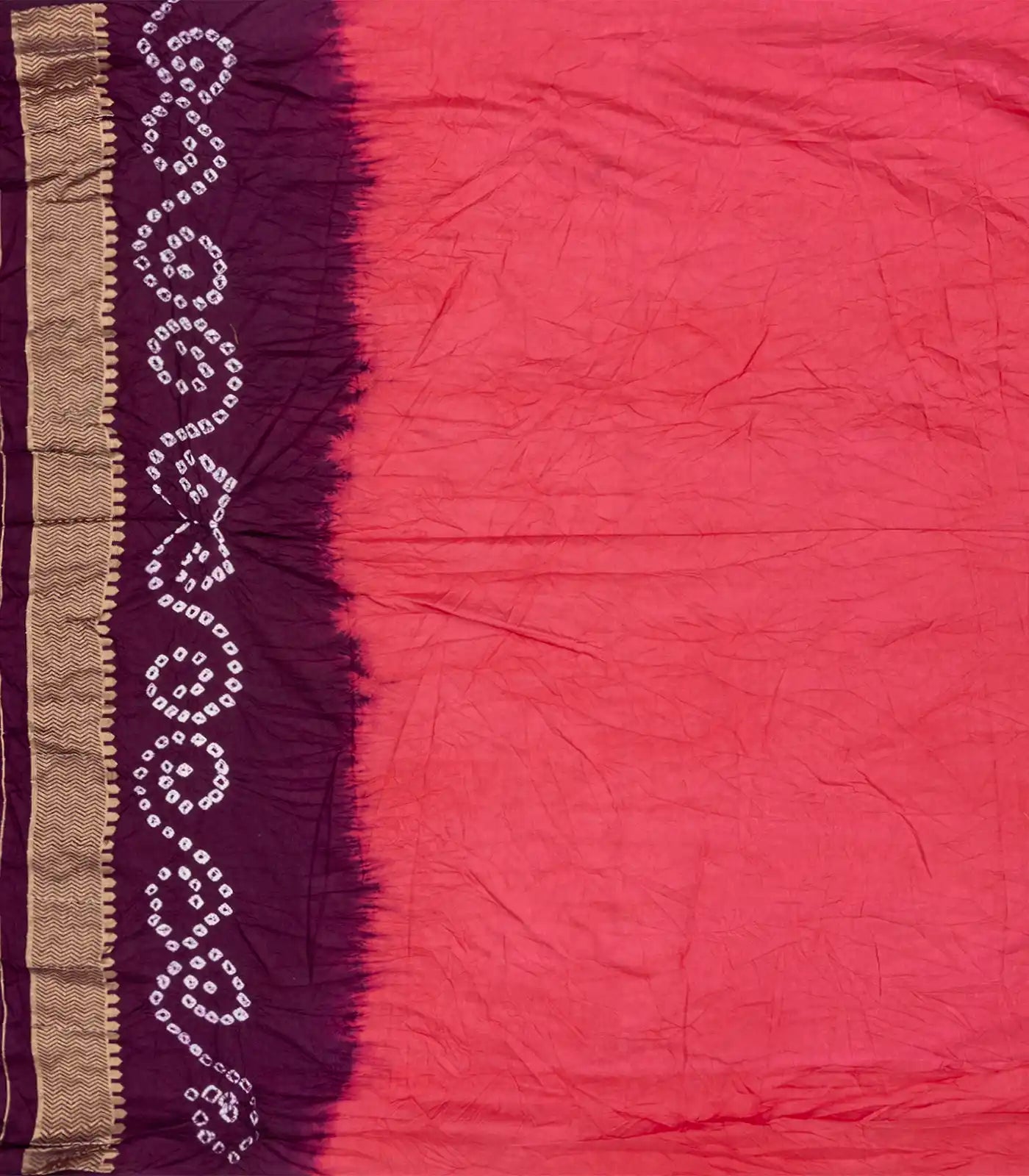 Dark Peach Woven Blended Bandhej Saree With Paithani Border-Dark Peach