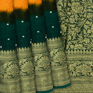 Yellow Woven Blended Bandhej Saree With Floral Motifs-Yellow