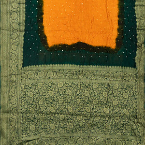 Yellow Woven Blended Bandhej Saree With Floral Motifs-Yellow