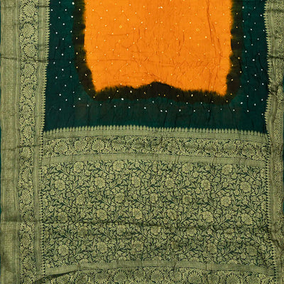 Yellow Woven Blended Bandhej Saree With Floral Motifs-Yellow