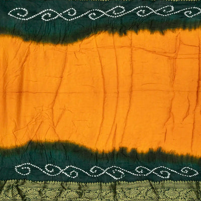 Yellow Woven Blended Bandhej Saree With Floral Motifs-Yellow