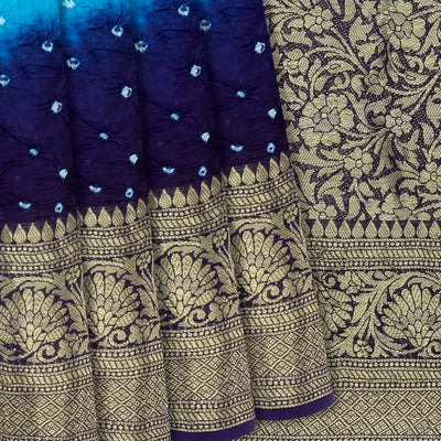 Light Blue Woven Blended Bandhej Saree With Floral Motifs-Light Blue