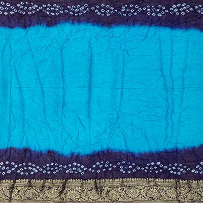 Light Blue Woven Blended Bandhej Saree With Floral Motifs-Light Blue