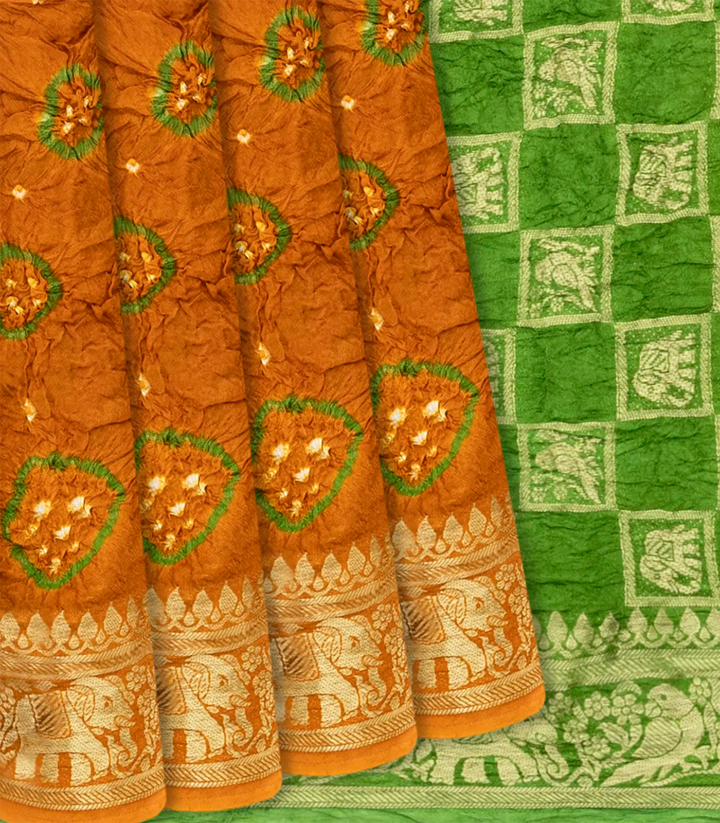 Oil Mustard Woven Blended Bandhej Saree With Elephant Motifs-OIL MUSTARD