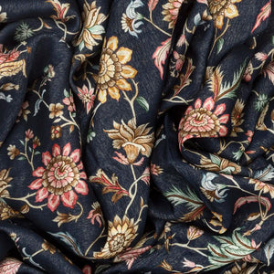 Black Woven Chanderi Viscose Printed Saree With Floral Vine Motifs-Black