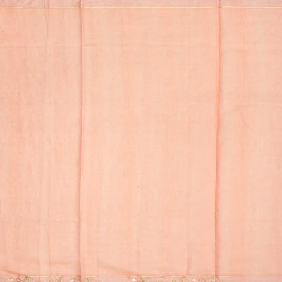 Peach Tissue Embroidered Saree With Floral Motifs-Peach
