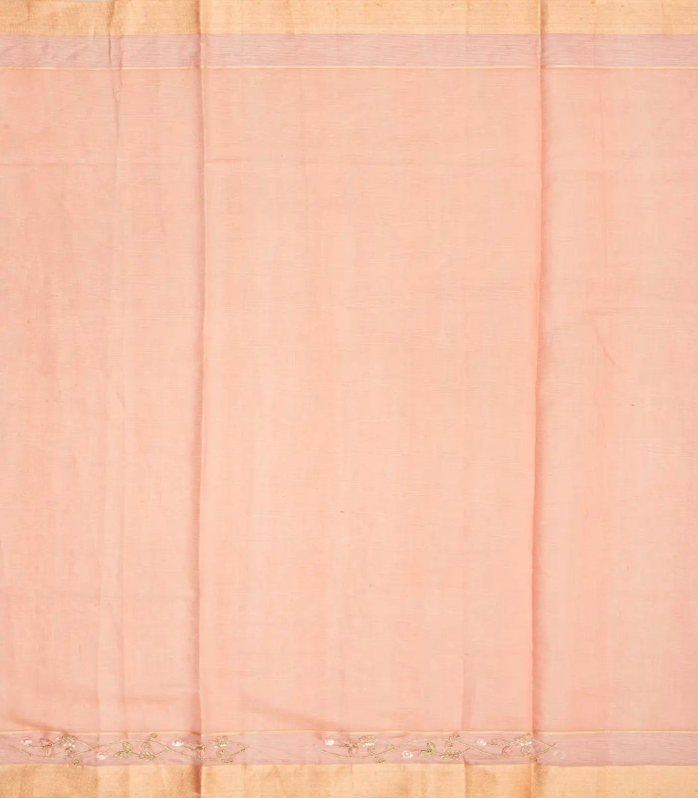 Peach Tissue Embroidered Saree With Floral Motifs-Peach