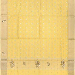 Yellow Tissue Embroidered Saree With Floral Motifs-Yellow