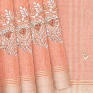 Peach Tissue Embroidered Saree With Floral Butta Motifs-Peach