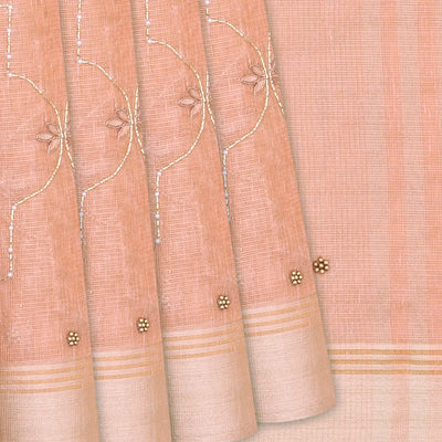 Baby Pink Tissue Embroidered Saree With Jaal Motifs-Baby Pink
