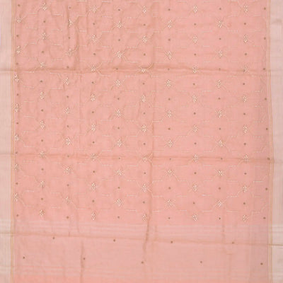Baby Pink Tissue Embroidered Saree With Jaal Motifs-Baby Pink