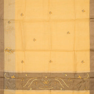 Sandal Woven Tissue Saree With Embroidered Floral Motifs-Sandal