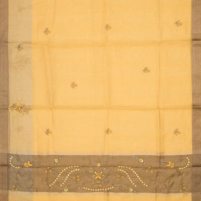 Sandal Woven Tissue Saree With Embroidered Floral Motifs-Sandal