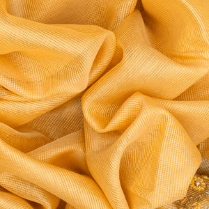 Sandal Woven Tissue Saree With Embroidered Floral Motifs-Sandal