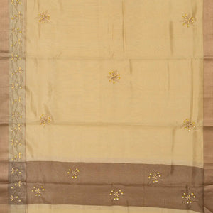 Sandal Woven Tissue Saree With Embroidered Floral Motifs-Sandal