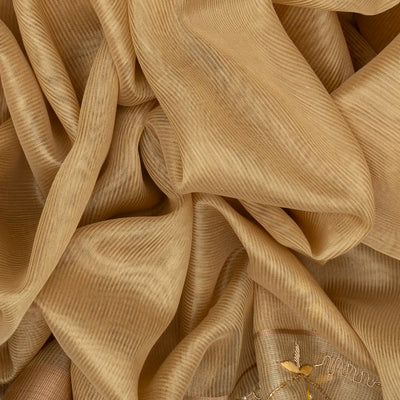 Sandal Woven Tissue Saree With Embroidered Floral Motifs-Sandal