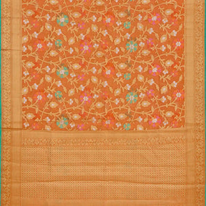 Peach Handloom Cotton Saree With Meena Floral Motifs-Peach