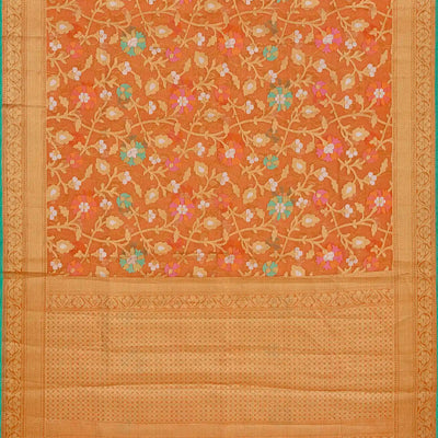 Peach Handloom Cotton Saree With Meena Floral Motifs-Peach
