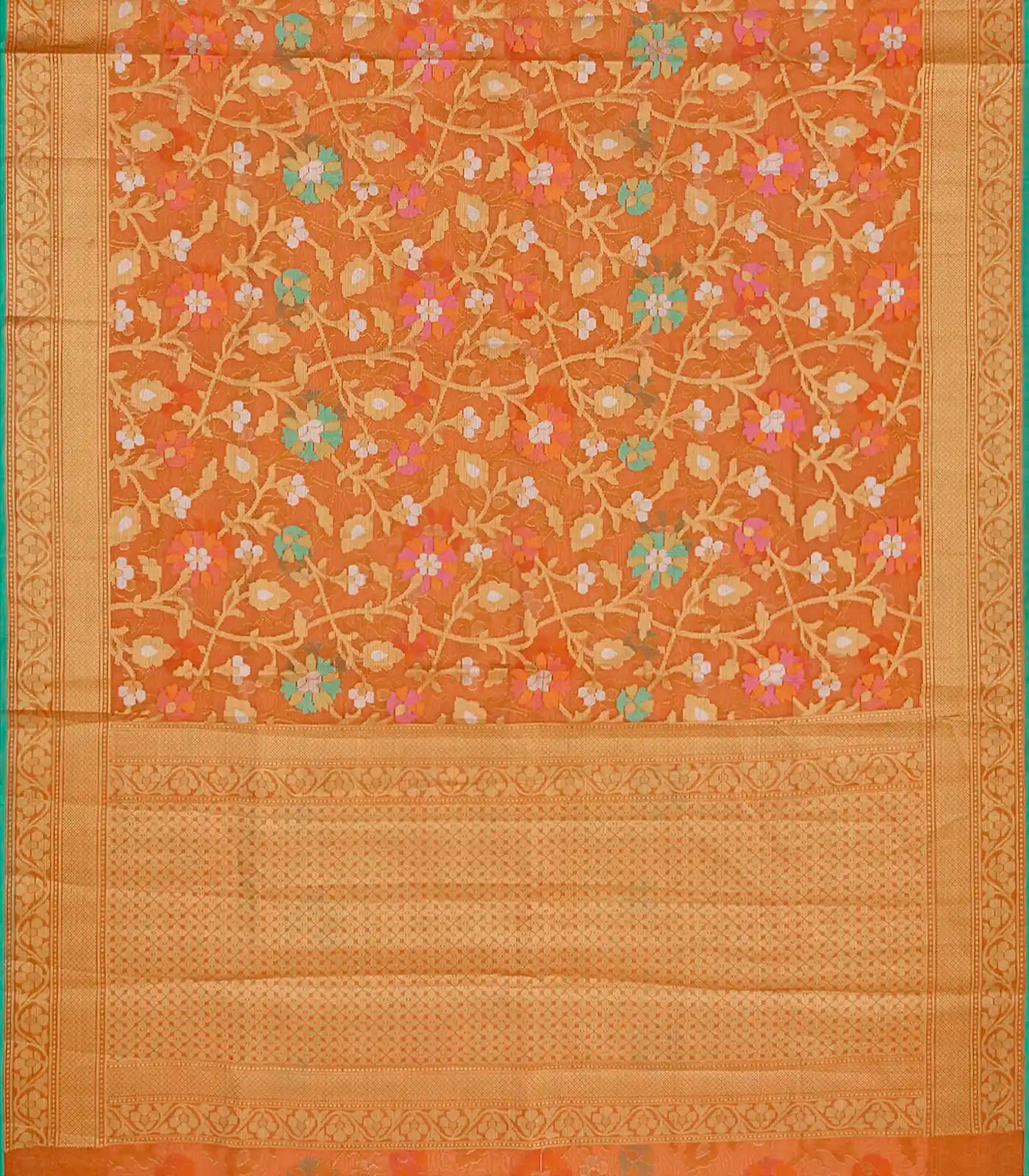 Peach Handloom Cotton Saree With Meena Floral Motifs-Peach
