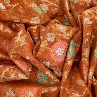 Peach Handloom Cotton Saree With Meena Floral Motifs-Peach