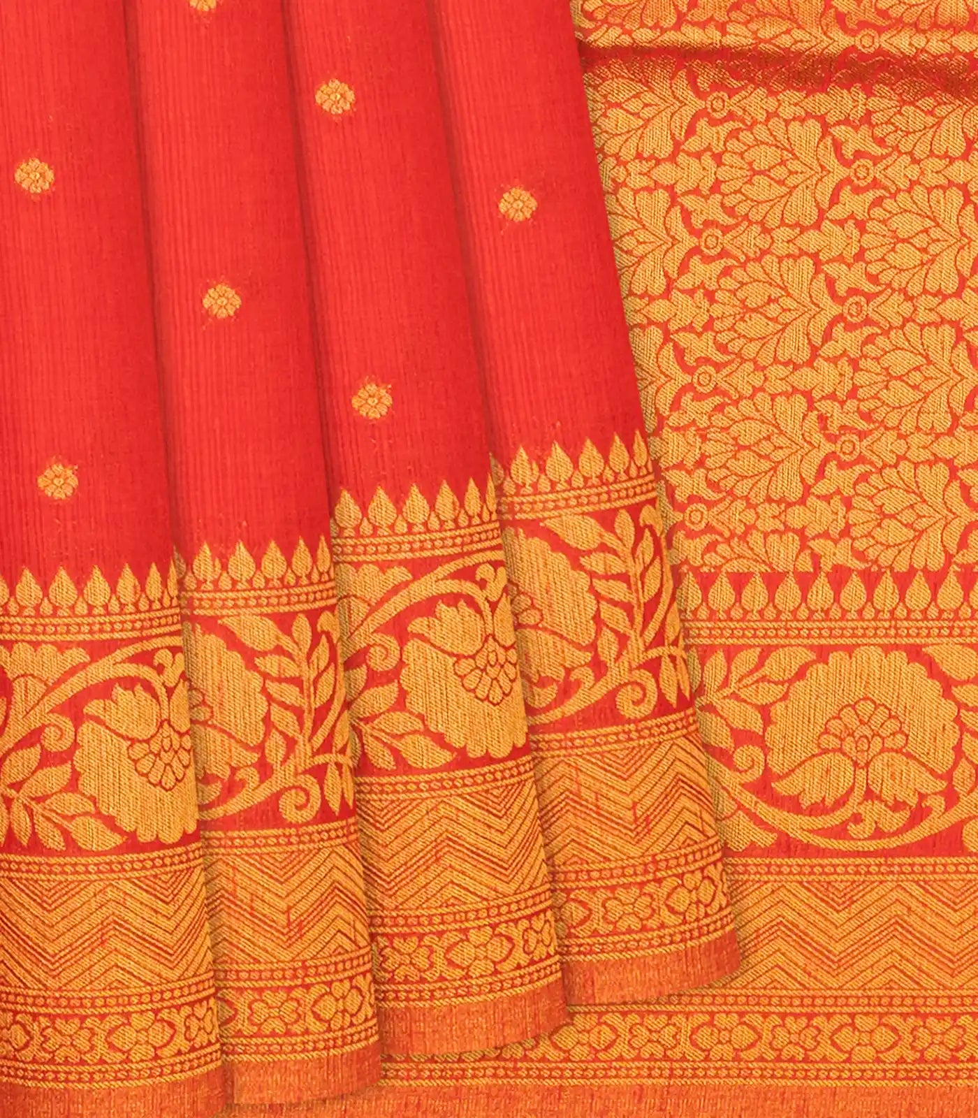 Red Woven Blended Dupion Saree With Kamalam Motifs-Red