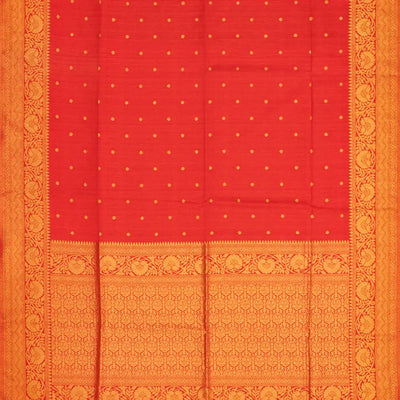 Red Woven Blended Dupion Saree With Kamalam Motifs-Red