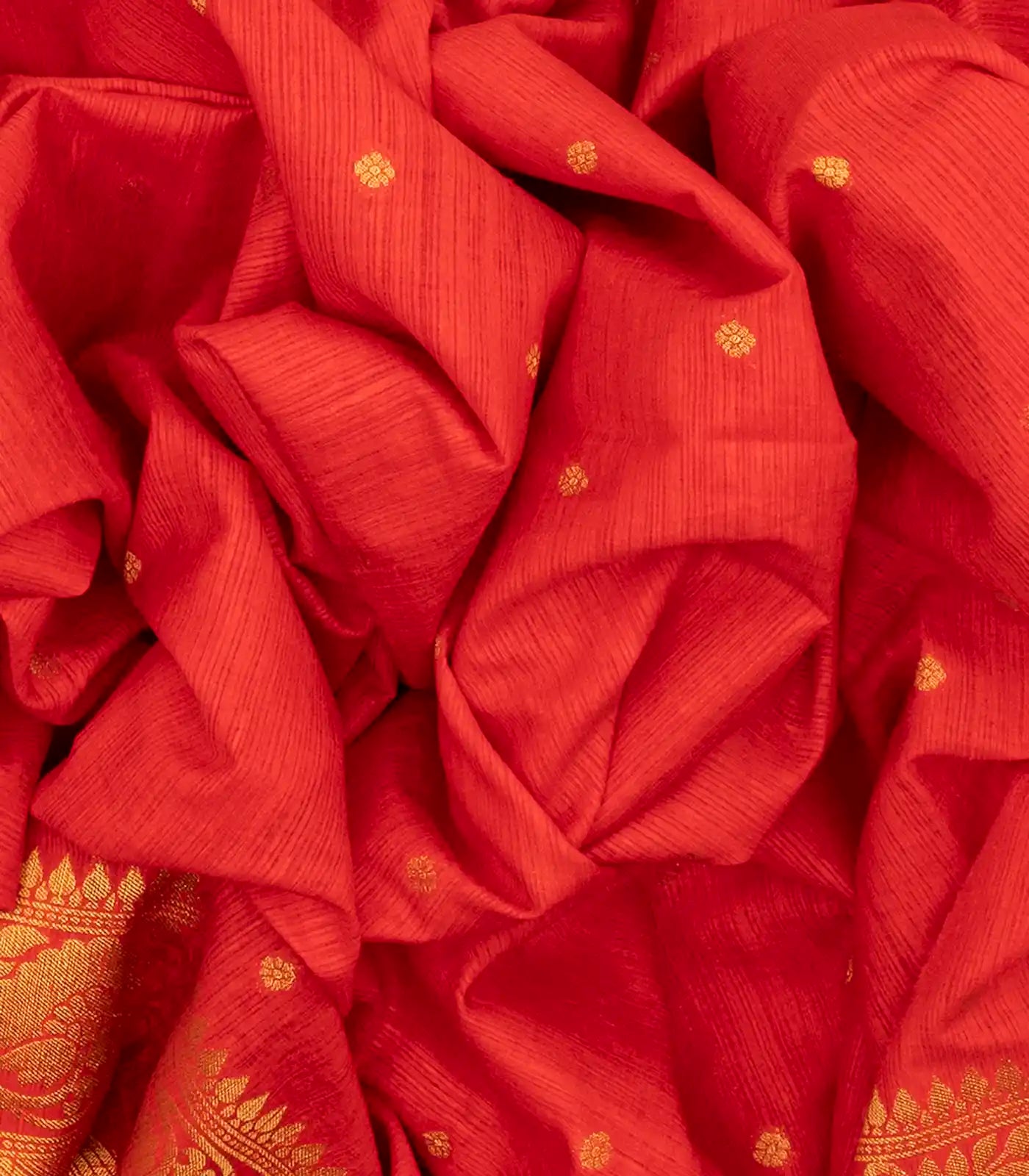 Red Woven Blended Dupion Saree With Kamalam Motifs-Red