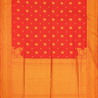 Red Woven Blended Dupion Saree With Flower Motifs-Red