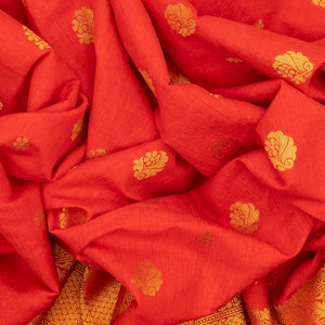 Red Woven Blended Dupion Saree With Flower Motifs-Red