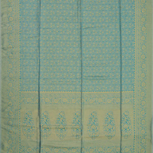 Blue Woven Art Dupion Saree With Floral Motifs-Blue