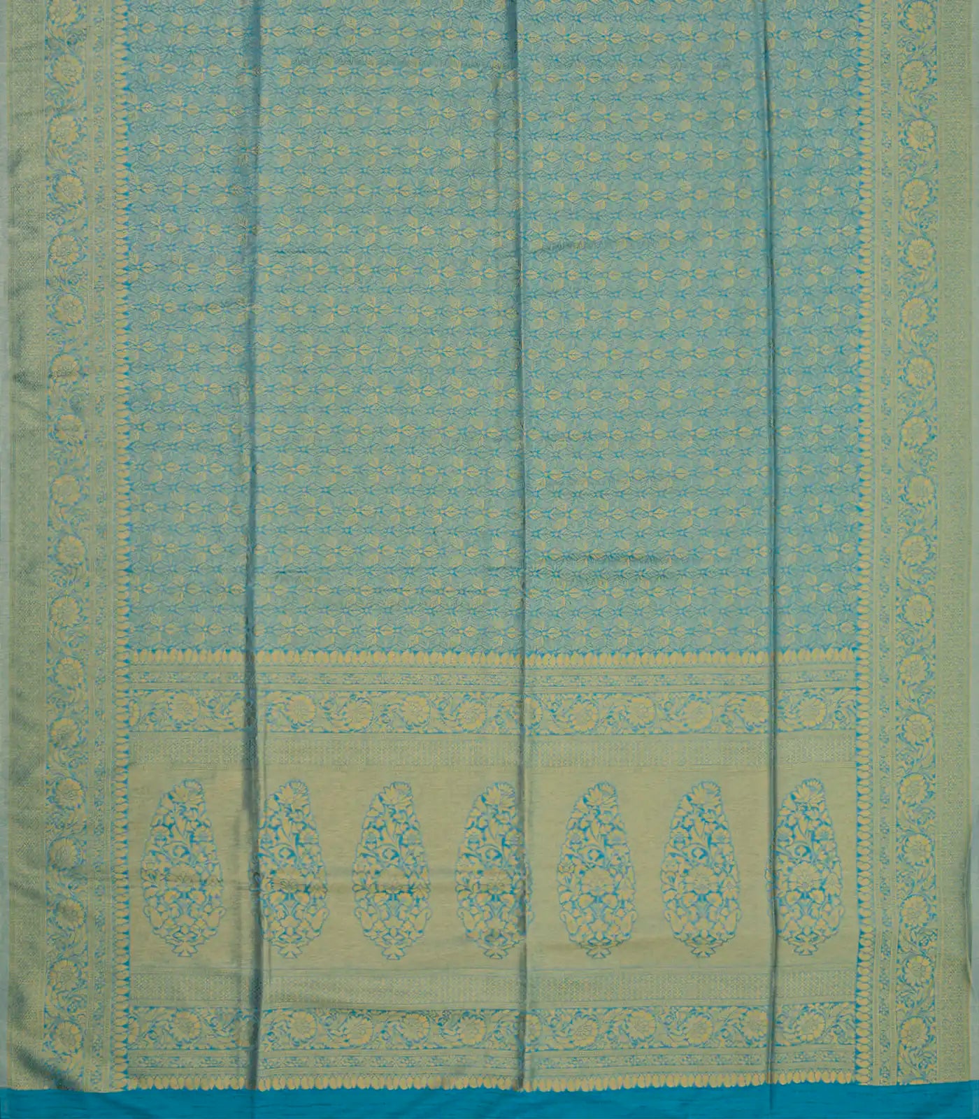 Blue Woven Art Dupion Saree With Floral Motifs-Blue