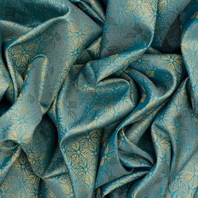Blue Woven Art Dupion Saree With Floral Motifs-Blue