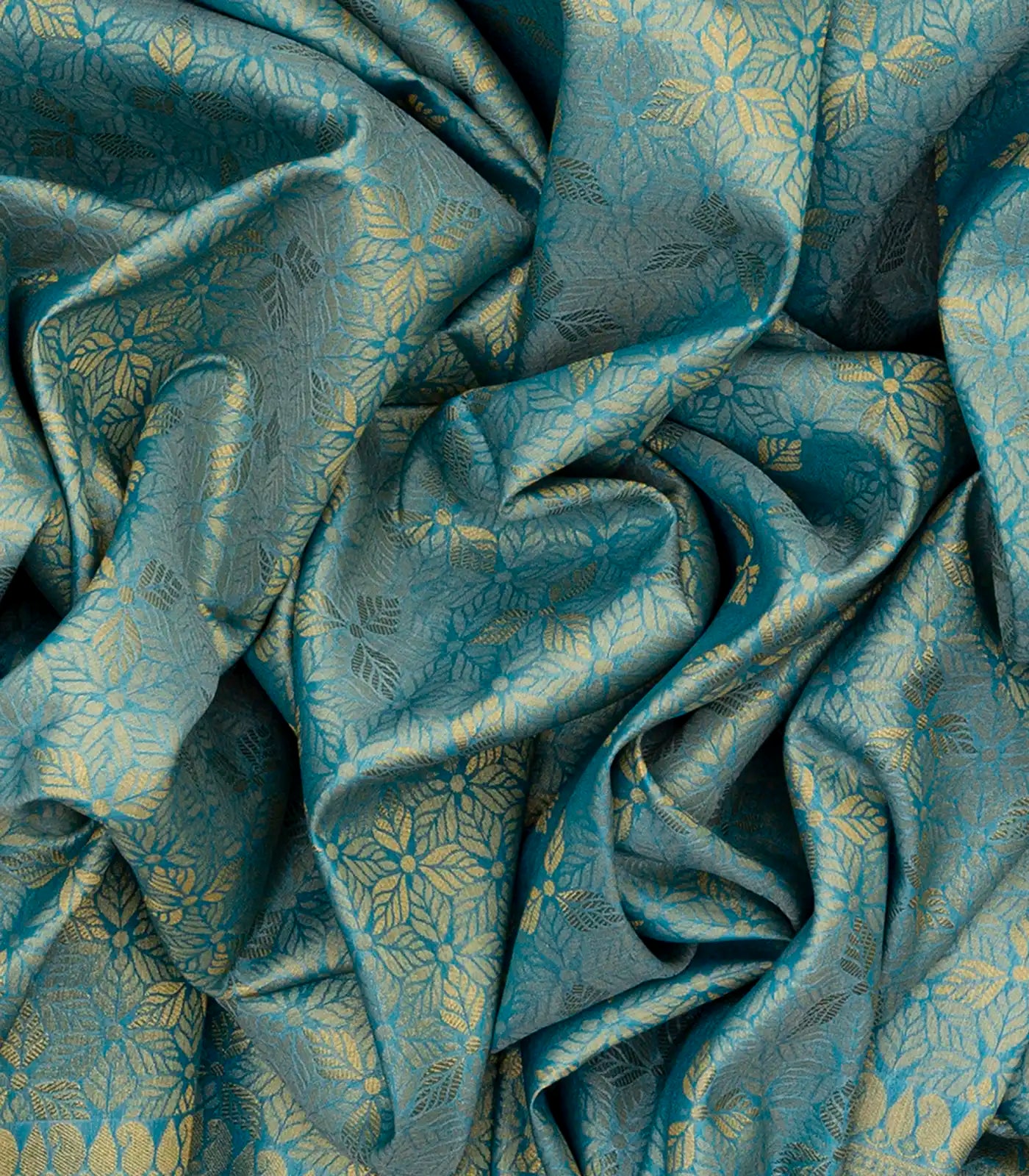 Blue Woven Art Dupion Saree With Floral Motifs-Blue