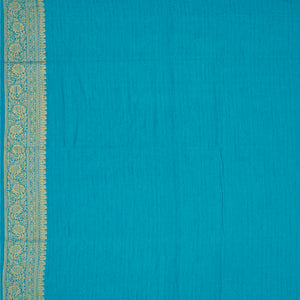 Blue Woven Art Dupion Saree With Floral Motifs-Blue