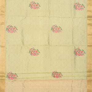 Beige Blended Cotton Saree With Embroidered Floral Motifs-Beige