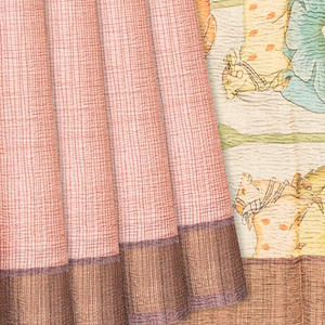 Multi Colour Woven Crushed Blended Saree With Printed Pichwai Cow Motifs-Multi colour